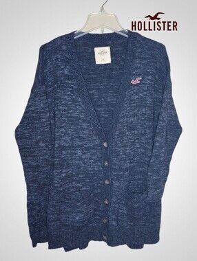 HOLLISTER Marled Navy Blue Button-Up Cardigan Sweater - Medium